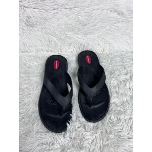 Okabashi Sandals Shoes Womens Size Large Black Flip Flops Comfortable Floral USA